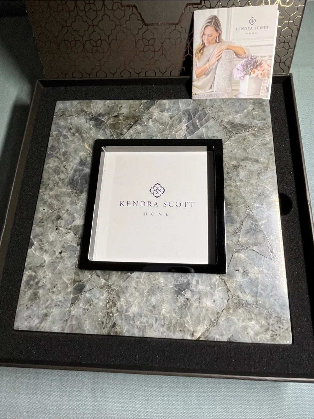 RARE Kendra Scott square stone labradorite picture frame 4x4” gunmetal